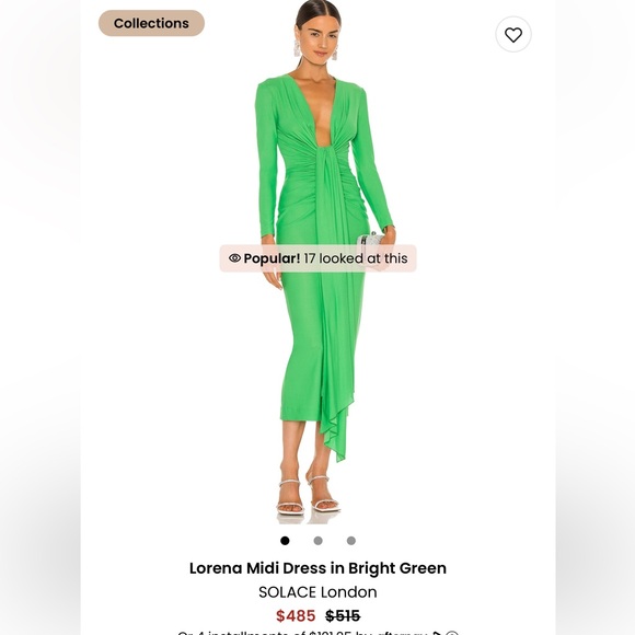 SOLACE LONDON Lorena Midi Dress in Bright Green Size Medium - Picture 2 of 3